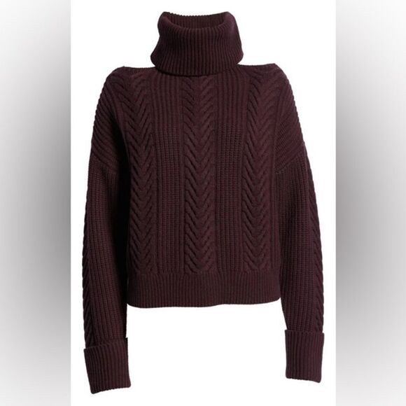 NWT PAIGE Lorilee Turtleneck Cable Knit Wool Blend Sweater in Dark Sangria sz M - Picture 5 of 12